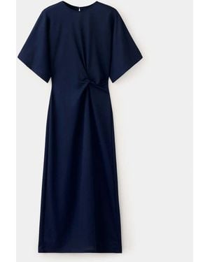 Mango Knitted Dress With Bow Detail - Blue