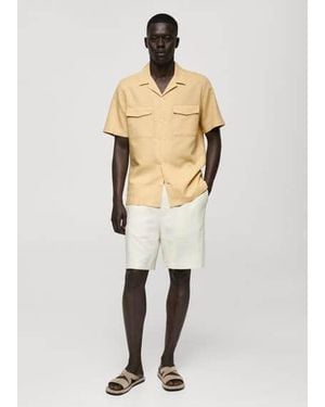 Mango Linen Cotton Short-Sleeve Shirt - Natural