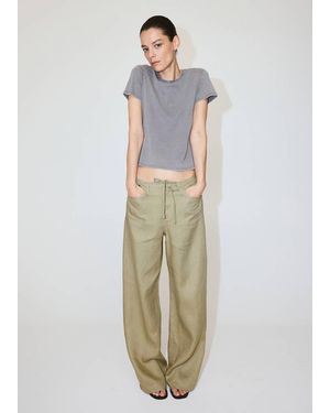 Mango Bow Linen Trousers - Green