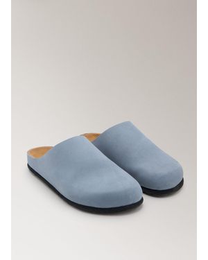 Mango Minimalist Leather Clogs - Blue