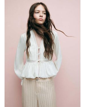 MANGO TEEN Blouse With Textured Cut-Out Details - Natural