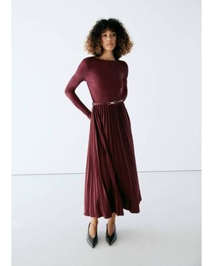 Mango Vestito Combinato Plissettato Granato - Rosso