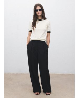 Mango Short-Sleeved Jumper With Contrasting Stripes - White