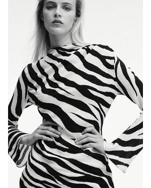 Mango Zebra-Print Dress With Flared Sleeves - White