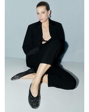 Mango Mesh Ballet Flats With Studs - Black