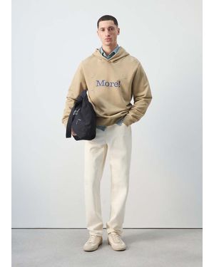 Mango Printed 100% Cotton Hooded Sweatshirt - Natural