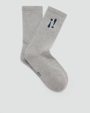 Mango Embroidered Cotton Socks - Grey