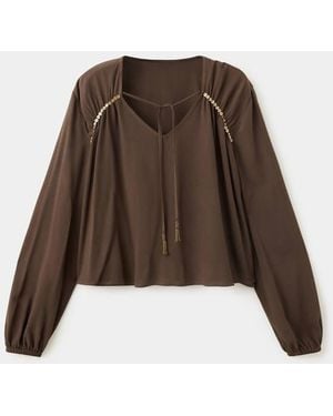 MANGO TEEN Sequin V-Neck Blouse - Natural