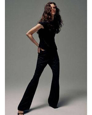 Mango Straight-Cut Jacquard Trousers - Black