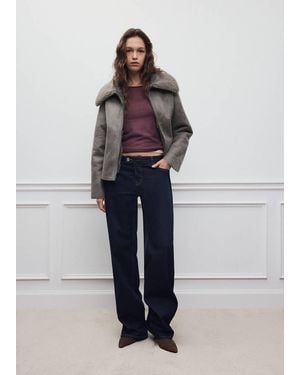 MANGO TEEN Shearling-Effect Oversized Coat - Blue