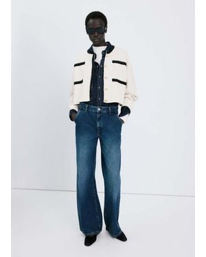 Mango Contrasting Ribbed Cardigan - Blue