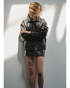 Mango 100% Leather Jacket With Pockets - Black