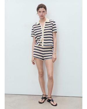 Mango Striped Crochet Shorts - White