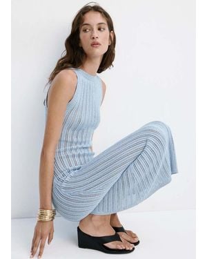 Mango Long Openwork Knitted Dress - Blue
