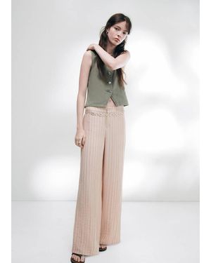 MANGO TEEN Low-Rise Textured Striped Trousers - Pink