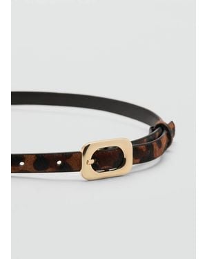 Mango Leopard-Print Leather Belt - Brown