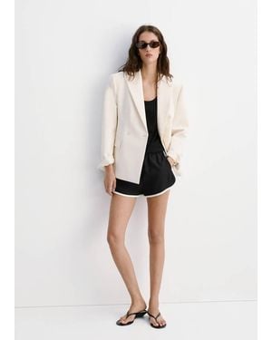 Mango Striped Linen-Cotton Blend Shorts With Contrast Stripes - Natural