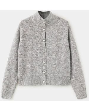 Mango Cardigan À Col Montant Gris Chiné Clair