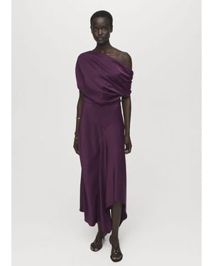 Mango Asymmetrical Satin Dress - Purple