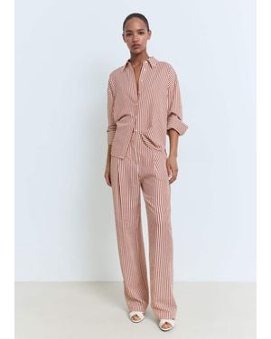 Mango Pleated Striped Trousers - White