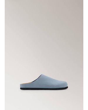 Mango Minimalist Leather Clogs - Blue