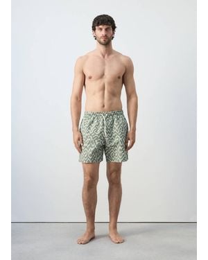 Mango Printed Swimsuit With Drawstring - Green