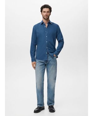 Mango 100% Cotton Chambray Shirt - Blue