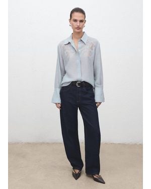 Mango Blouse Lyocell Brodée Bleu