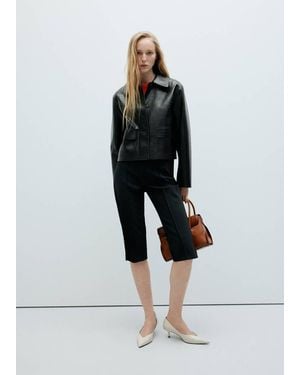 Mango Croc-Effect Faux Leather Jacket - Black