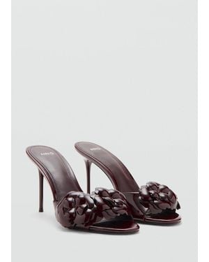 Mango Patent Leather Floral Heeled Sandals - Brown