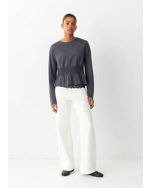 MANGO TEEN Gathered Cotton T-Shirt - Blue