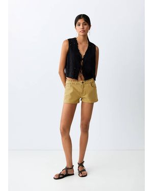 MANGO TEEN Studded Mini Shorts - Green
