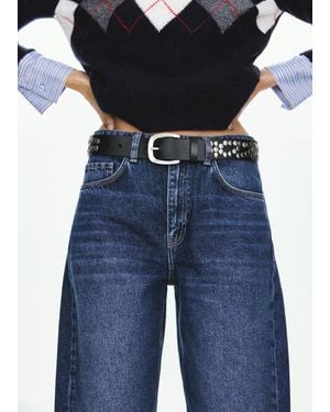 Mango Studded Leather Belt - Blue