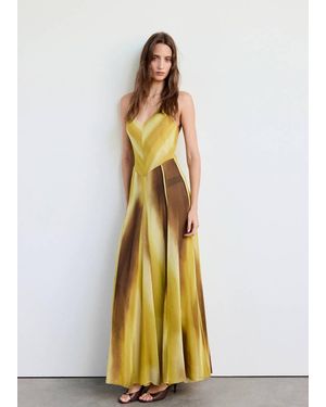 Mango Robe Gaze Imprimée Moutarde - Métallisé