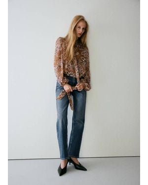 Mango Floral-Print Blouse With Bow - Gray