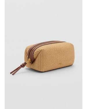 Mango Raffia Effect Toiletry Bag Leather - Natural