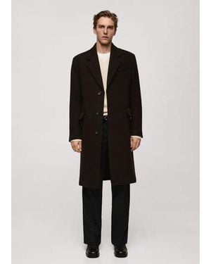 Mango Long Relaxed-Fit Wool Coat - Black