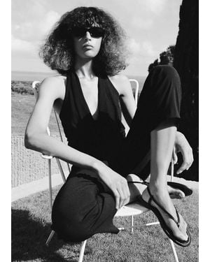 Mango Leather Sandals With A Wide Strap - Black