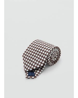 Mango 100% Silk Tie With Floral Print - White