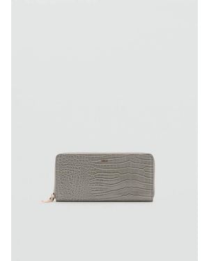 Mango Large Croc-Effect Wallet - Grey