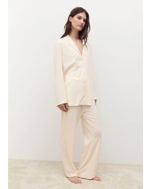 Mango Plain Cotton Pyjama Shirt - Natural
