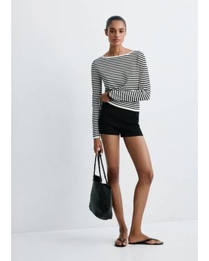 Mango Gestreifter Strickpullover - Weiß
