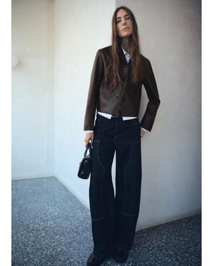 Mango Leather-Effect Jacket With Pockets - Blue