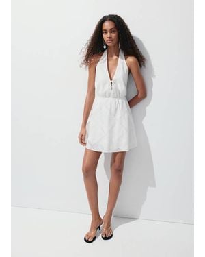 Mango Halter Dress With Broderie Anglaise - White
