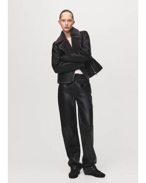 Mango Faux-Fur Biker Jacket - Black
