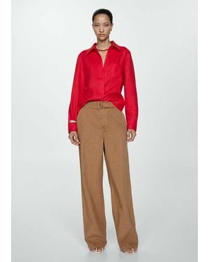 Mango Flowy Wide Leg Pants With Belt - Red