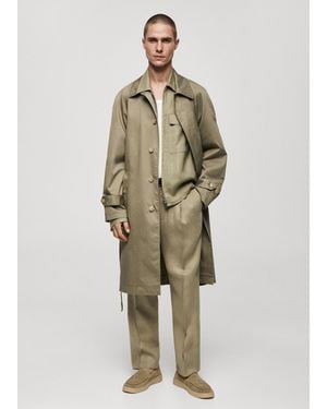 Mango Belt Cotton-Blend Trench Khaki - Green