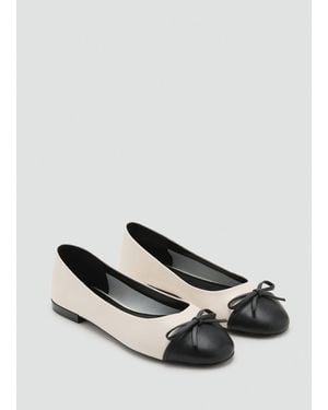 Mango Leather Ballet Flats With Bow - White