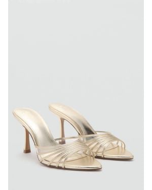 Mango Metallic Strappy Heeled Sandal - Natural