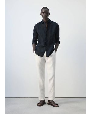 Mango 100% Linen Slim-Fit Shirt - Blue